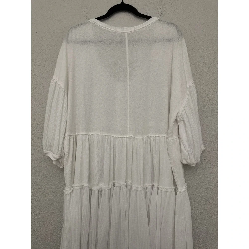 Free People We The Free Skye Tee Tiered Babydoll Henley Tunic Top White Small